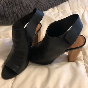 ALDO open toe black leather heals